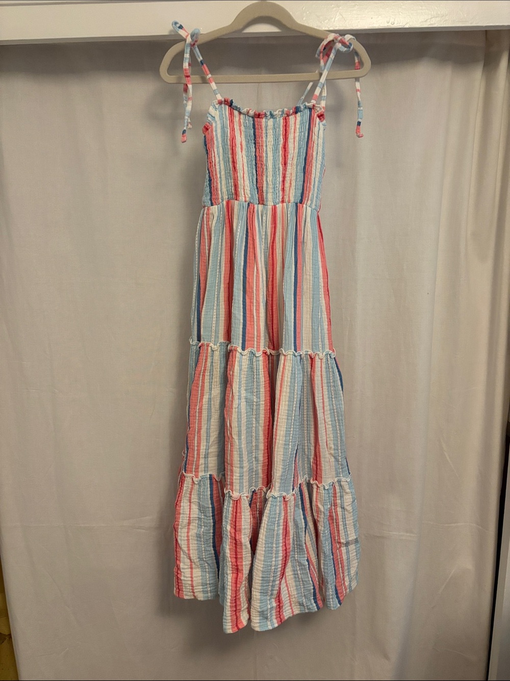 SweetHoney Coral, Blue & White Striped Tie-Shoulder Maxi Dress